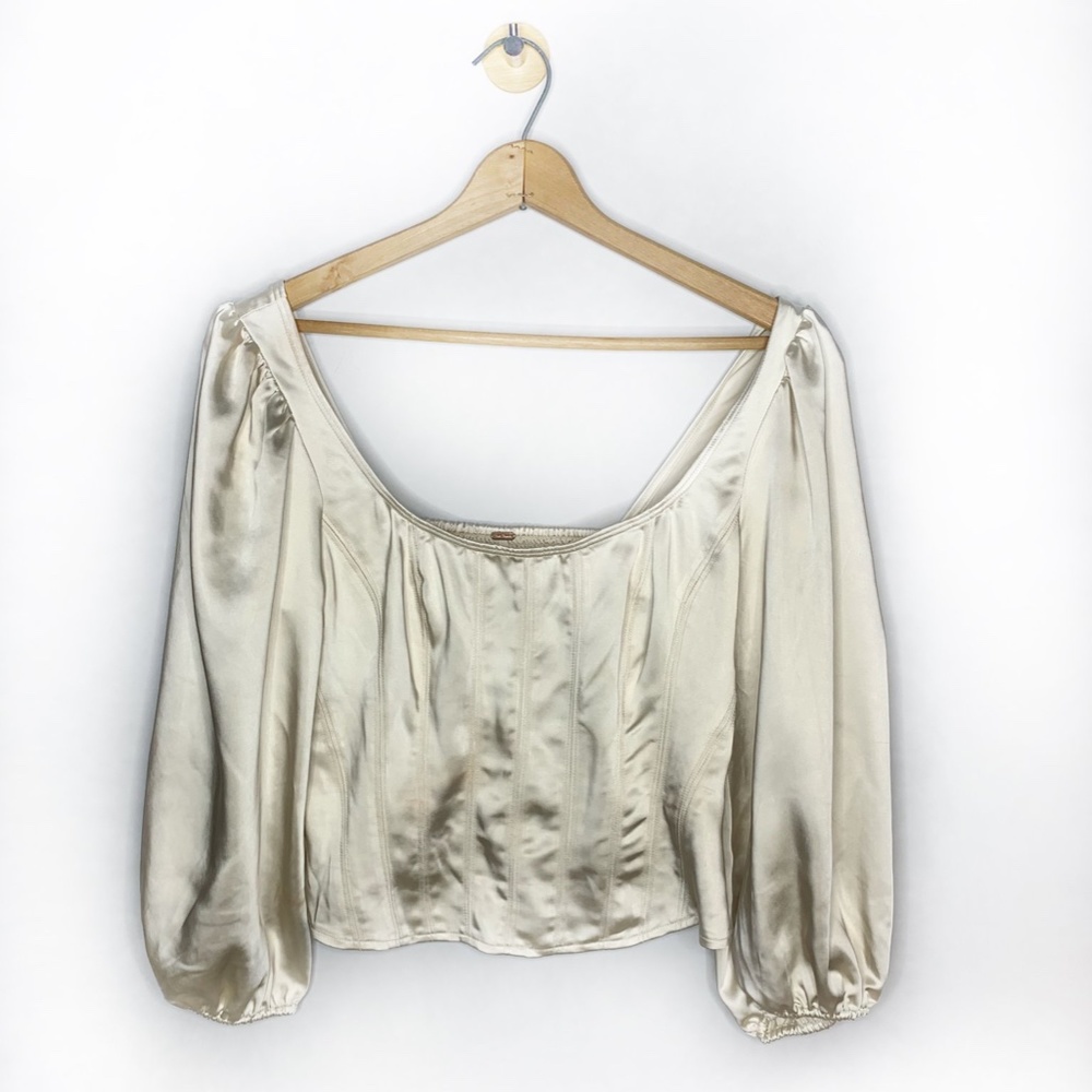 Free People White Satin Blouse - Picture 2 of 4